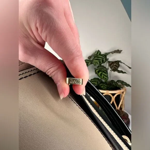 ZAC Zac Posen Eartha Top Handle Leather & Suede Satchel Cream Black Tan - Picture 10 of 15